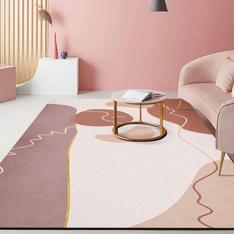 Pink Hall Rug Modernist Colorblock and Striped Pattern Carpet Polyester Pet Friendly Washable Non-Slip Backing Rug Crimson Clearhalo 'Area Rug' 'Rug' 1932394