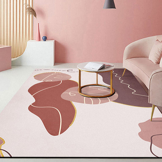 Modern Abstract Rug Pink Polyester Area Rug Pet Friendly Washable Non-Slip Backing Area Rug for Sitting Room Dark Brown