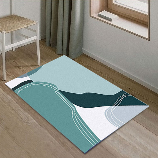 Funky Abstract Rug Multicolor Contemporary Indoor Rug Polyester Washable Pet Friendly Anti-Slip Backing Carpet for Bedroom Lake Green
