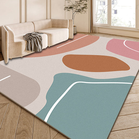 Multi-Color Modernist Rug Polyester Abstract and Striped Pattern Carpet Washable Anti-Slip Backing Indoor Rug for Living Room Blue