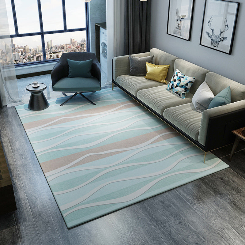 Minimalist Swirl Line Rug Light Color Synthetics Indoor Rug Non-Slip Carpet for Home Decoration Sky Blue Clearhalo 'Area Rug' 'Modern' 'Rugs' Rug' 1932555