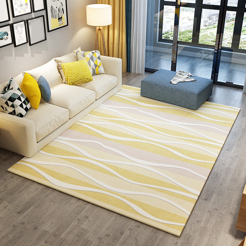 Minimalist Swirl Line Rug Light Color Synthetics Indoor Rug Non-Slip Carpet for Home Decoration Yellow Clearhalo 'Area Rug' 'Modern' 'Rugs' Rug' 1932561