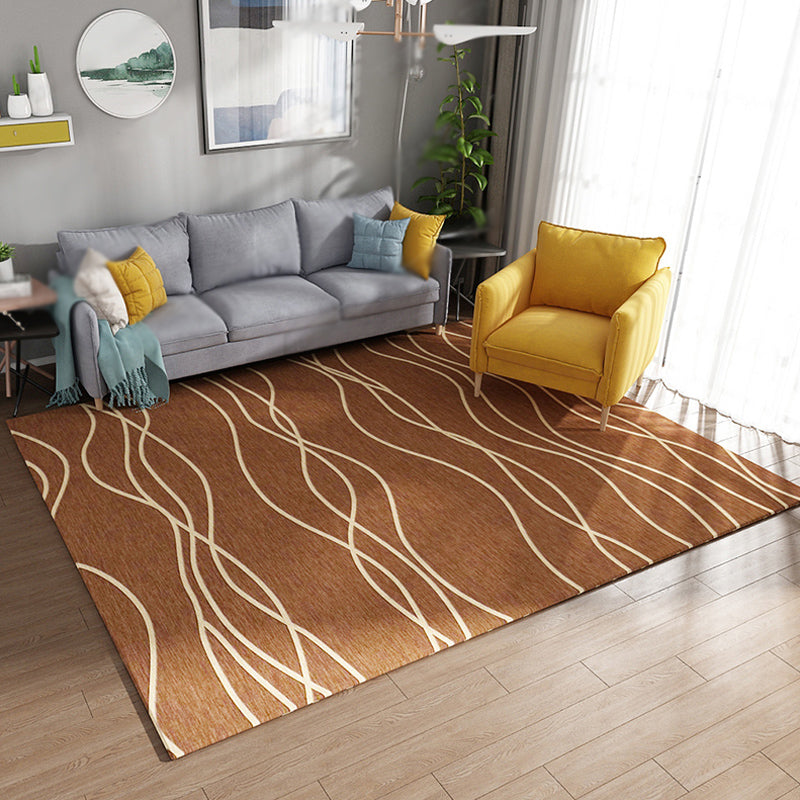 Minimalist Swirl Line Rug Light Color Synthetics Indoor Rug Non-Slip Carpet for Home Decoration Brown Clearhalo 'Area Rug' 'Modern' 'Rugs' Rug' 1932565