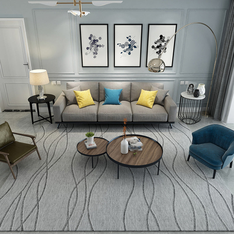 Minimalist Swirl Line Rug Light Color Synthetics Indoor Rug Non-Slip Carpet for Home Decoration Grey Clearhalo 'Area Rug' 'Modern' 'Rugs' Rug' 1932566