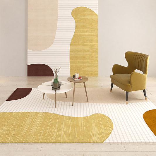 Simple Bright Color Modernist Indoor Rug Synthetics Banded Area Carpet Anti-Slip Backing Rug for Living Room Yellow