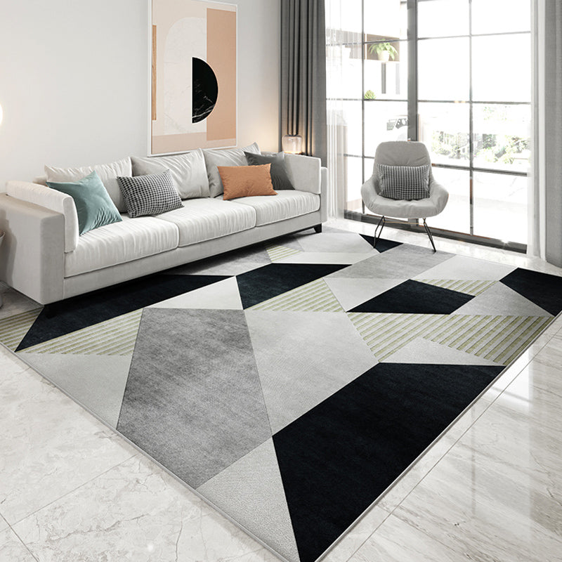 Dark Color Geometric Area Rug Synthetics Simple Carpet Machine Washable Indoor Rug for Home Decoration Black Clearhalo 'Area Rug' 'Modern' 'Rugs' Rug' 1932623