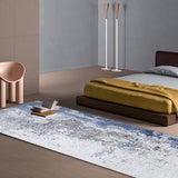 Industrial Style Blue Polyester Runner Bedside Rug Mat with Cement Design