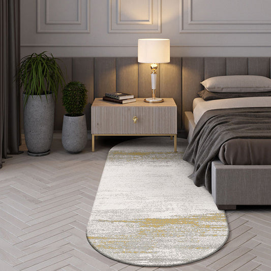 Oval Industrial Style Polyester Bedside Rug with Yellow Cement Pattern Pet Friendly Area Rug