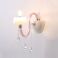 Pink Candle Sconce Light with Clear Crystal Traditional Style Metal Wall Lamp for Bathroom Clearhalo 'Wall Lamps & Sconces' 'Wall Lights' Lighting' 193269