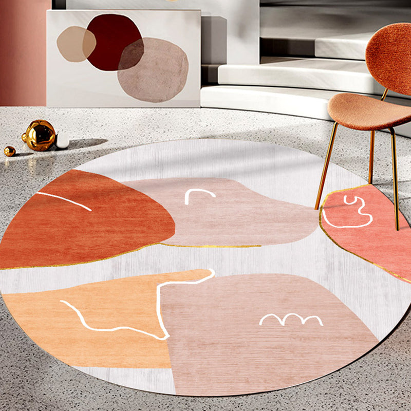 Indoor Round Rug Multicolor Polyester with Color Block Design Pet Friendly Novelty Style Area Rug Pink Clearhalo 'Area Rug' 'Rug' 1932703