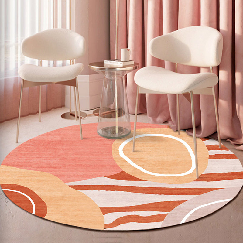 Indoor Round Rug Multicolor Polyester with Color Block Design Pet Friendly Novelty Style Area Rug Orange Clearhalo 'Area Rug' 'Rug' 1932709