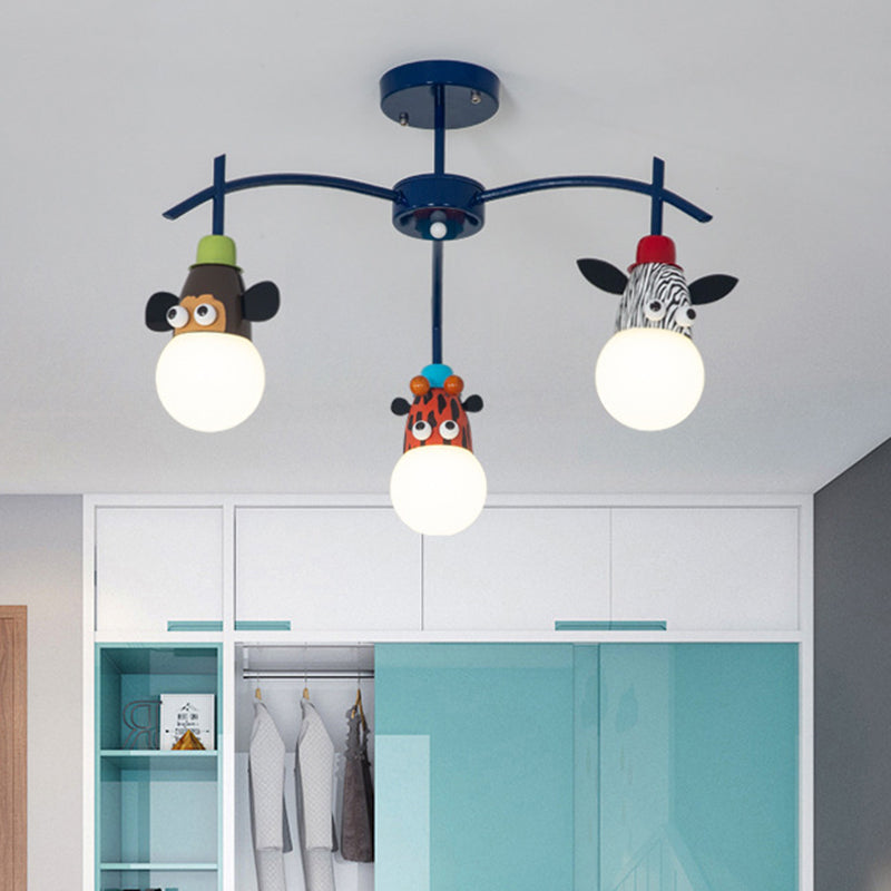 Lucy　0710 Kids Dark Blue Semi Flushmount Light Animal Metal Ceiling Light