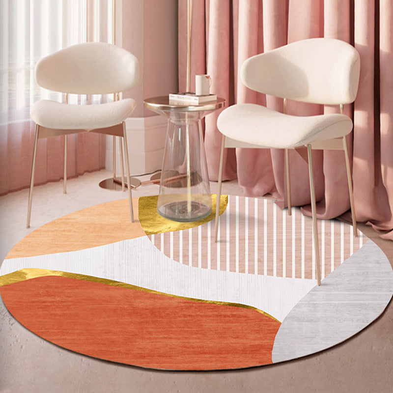 Indoor Round Rug Multicolor Polyester with Color Block Design Pet Friendly Novelty Style Area Rug Gold Clearhalo 'Area Rug' 'Rug' 1932711