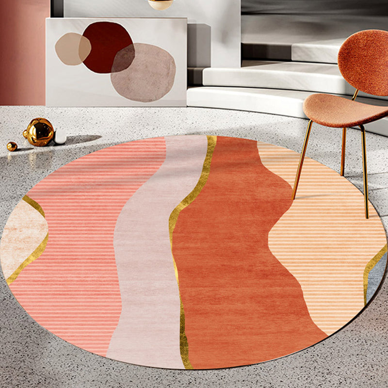 Indoor Round Rug Multicolor Polyester with Color Block Design Pet Friendly Novelty Style Area Rug Yellow-Red Clearhalo 'Area Rug' 'Rug' 1932712