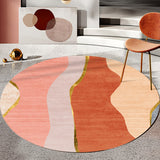 Indoor Round Rug Multicolor Polyester with Color Block Design Pet Friendly Novelty Style Area Rug Yellow-Red