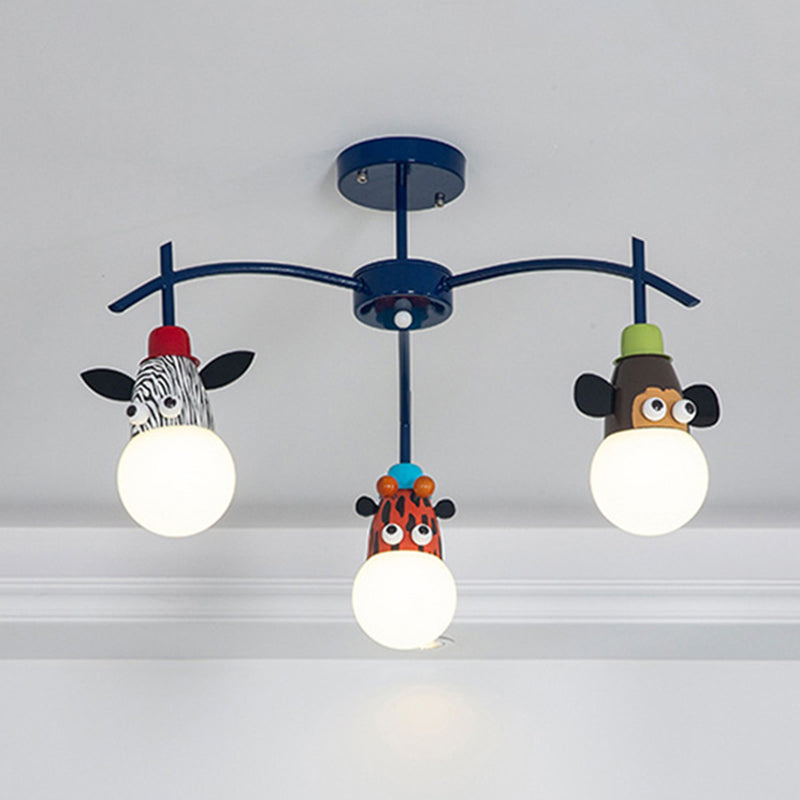 Kids Dark Blue Semi Flushmount Light Animal Metal Ceiling Light for Foyer Bathroom Clearhalo 'Ceiling Lights' 'Close To Ceiling Lights' 'Close to ceiling' 'Semi-flushmount' Lighting' 193272