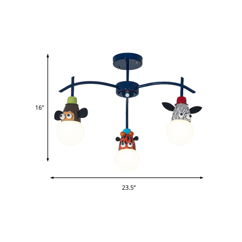 Kids Dark Blue Semi Flushmount Light Animal Metal Ceiling Light for Foyer Bathroom Clearhalo 'Ceiling Lights' 'Close To Ceiling Lights' 'Close to ceiling' 'Semi-flushmount' Lighting' 193274