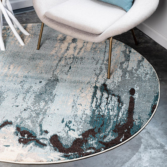 Circular Industrial Style Rug with Multicolor Cement Pattern Pet Friendly Polyester Rug for Room Green