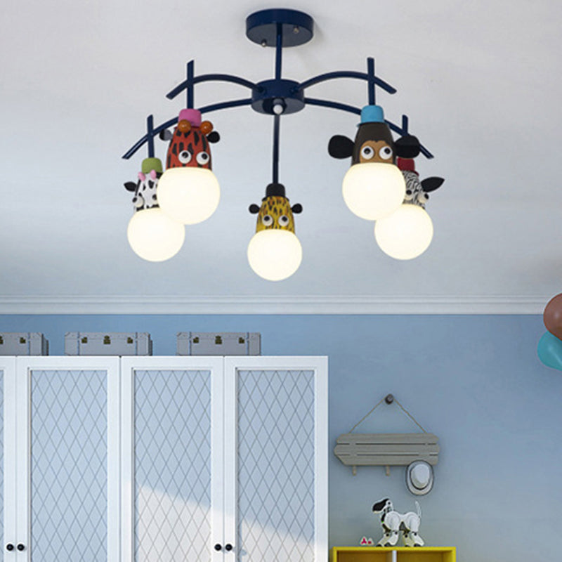 Kids Dark Blue Semi Flushmount Light Animal Metal Ceiling Light for Foyer Bathroom 5 Blue Clearhalo 'Ceiling Lights' 'Close To Ceiling Lights' 'Close to ceiling' 'Semi-flushmount' Lighting' 193275