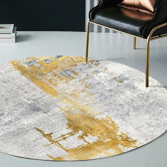 Multicolor Industrial Style Round Rug Polyester Area Rug for Living Room with Cement Pattern Pet Friendly Rugs Gold