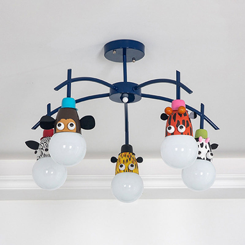 Kids Dark Blue Semi Flushmount Light Animal Metal Ceiling Light for Foyer Bathroom Clearhalo 'Ceiling Lights' 'Close To Ceiling Lights' 'Close to ceiling' 'Semi-flushmount' Lighting' 193276