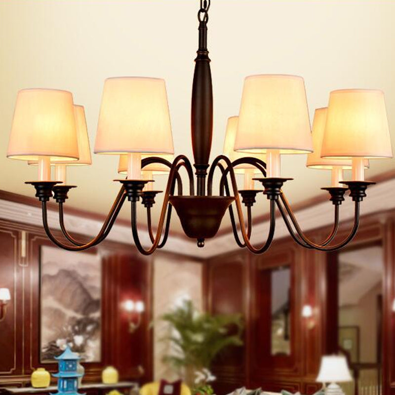 3/6/8 Lights Ceiling Light Minimalistic Tapered Fabric Hanging Chandelier in White for Living Room Clearhalo 'Ceiling Lights' 'Chandeliers' Lighting' options 1932768