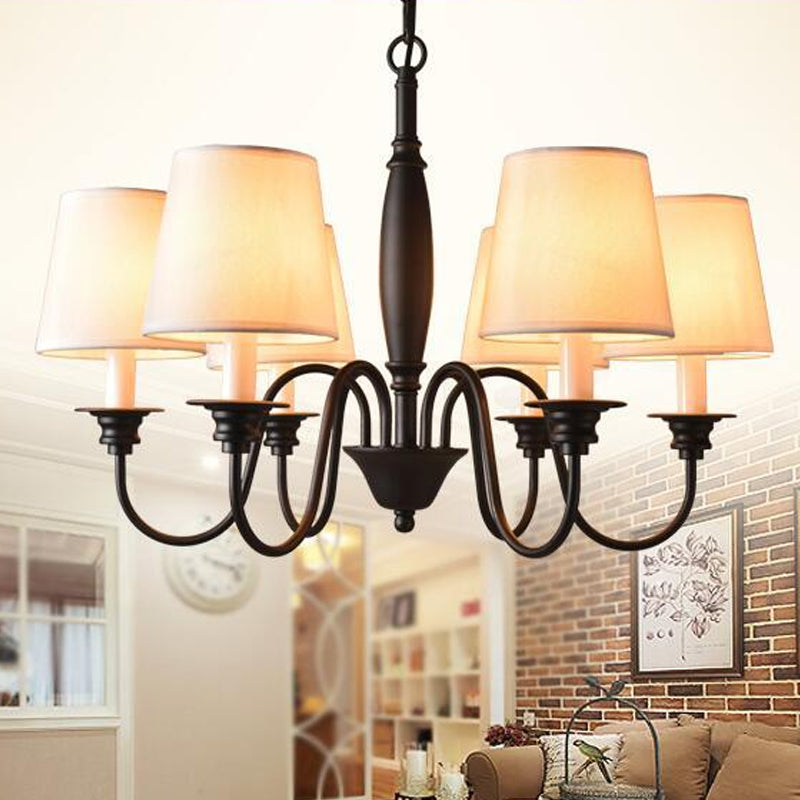 3/6/8 Lights Ceiling Light Minimalistic Tapered Fabric Hanging Chandelier in White for Living Room Clearhalo 'Ceiling Lights' 'Chandeliers' Lighting' options 1932771