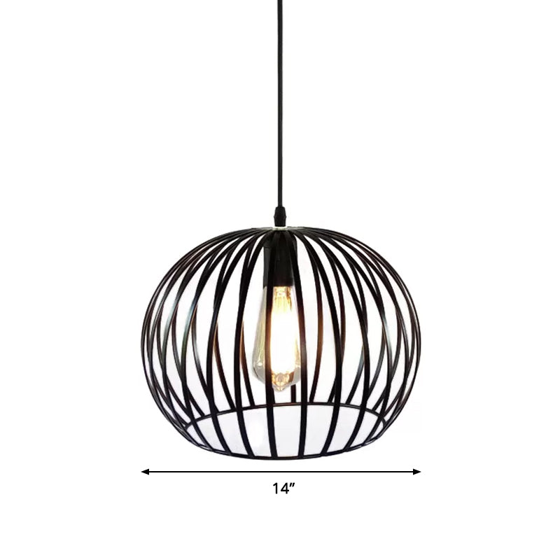 12"/14" Wide Globe Cage Metal Ceiling Light Industrial 1 Bulb Living Room Pendant Lighting in Satin Black Clearhalo 'Art Deco Pendants' 'Black' 'Cast Iron' 'Ceiling Lights' 'Ceramic' 'Crystal' 'Industrial Pendants' 'Industrial' 'Metal' 'Middle Century Pendants' 'Pendant Lights' 'Pendants' 'Rustic Pendants' 'Tiffany' Lighting' 1932805