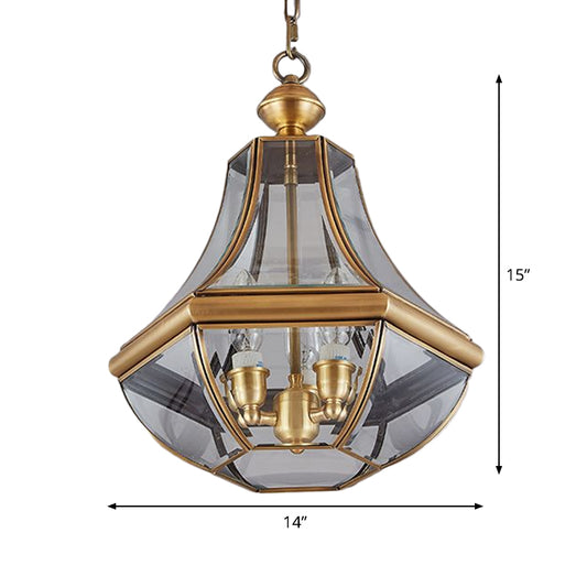 Gold 3 Heads Chandelier Lighting Colonialism Clear Glass Teardrop Pendant Ceiling Light for Foyer Clearhalo 'Ceiling Lights' 'Chandeliers' 'Close To Ceiling Lights' 'Glass shade' 'Glass' Lighting' 1932833