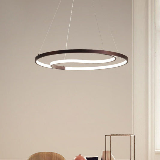 Modern Ring Hanging Lamp Contemporary Metallic LED Coffee Ceiling Chandelier in Warm/White Light, 23.5"/30" W Coffee Clearhalo 'Ceiling Lights' 'Chandeliers' 'Modern Chandeliers' 'Modern' Lighting' 1932835