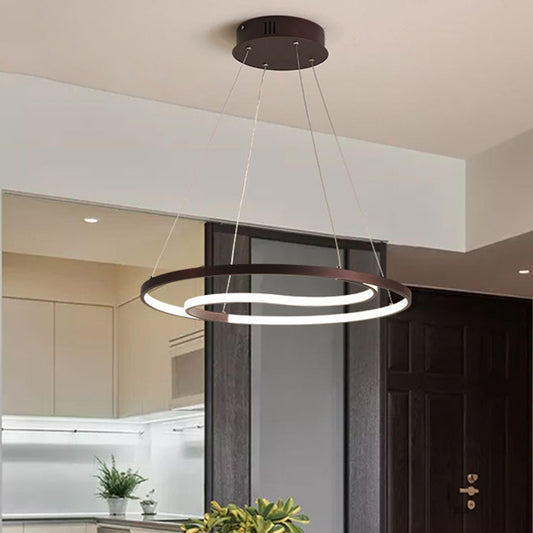 Modern Ring Hanging Lamp Contemporary Metallic LED Coffee Ceiling Chandelier in Warm/White Light, 23.5"/30" W Clearhalo 'Ceiling Lights' 'Chandeliers' 'Modern Chandeliers' 'Modern' Lighting' 1932836