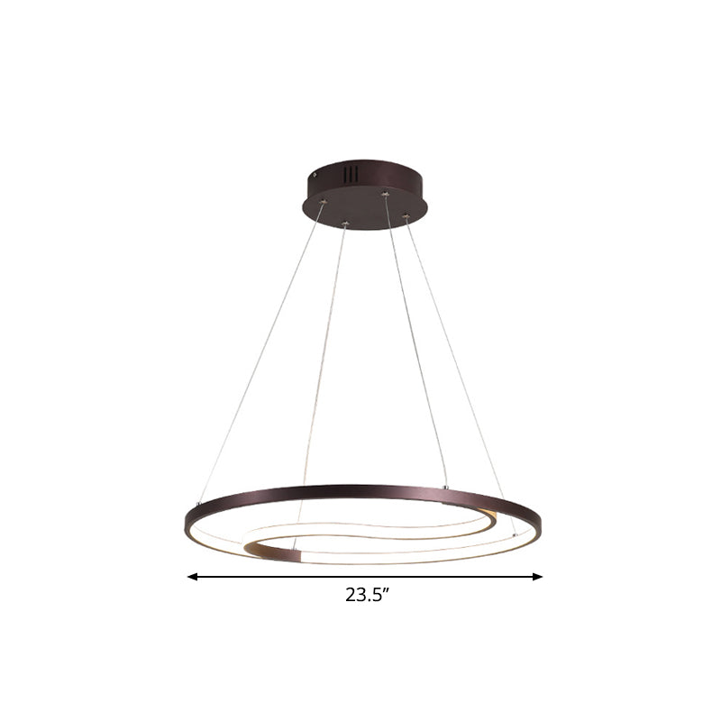 Modern Ring Hanging Lamp Contemporary Metallic LED Coffee Ceiling Chandelier in Warm/White Light, 23.5"/30" W Clearhalo 'Ceiling Lights' 'Chandeliers' 'Modern Chandeliers' 'Modern' Lighting' 1932838