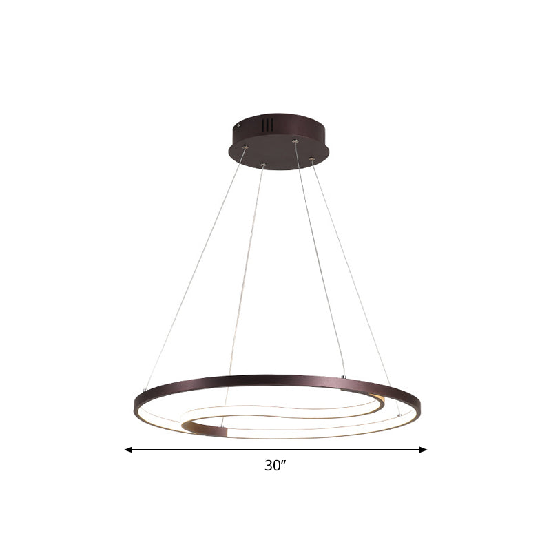 Modern Ring Hanging Lamp Contemporary Metallic LED Coffee Ceiling Chandelier in Warm/White Light, 23.5"/30" W Clearhalo 'Ceiling Lights' 'Chandeliers' 'Modern Chandeliers' 'Modern' Lighting' 1932839