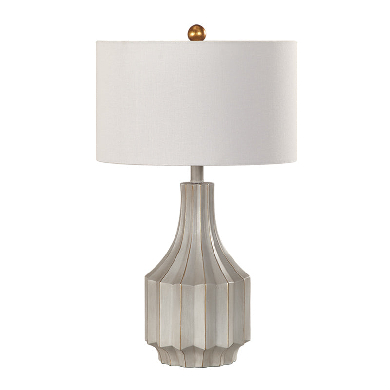 1-Light Drum Table Lamp Countryside White/Beige Fabric Reading Book Lighting with Ridged Vase Base Clearhalo 'Lamps' 'Table Lamps' Lighting' 1932847
