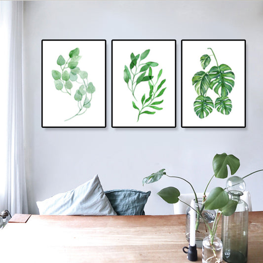 Minimalist Plant Leaves Canvas Art Green Textured Wall Decor for Room (Set of 3) - Clearhalo - 'Arts' - 'Canvas Art' - 1932945