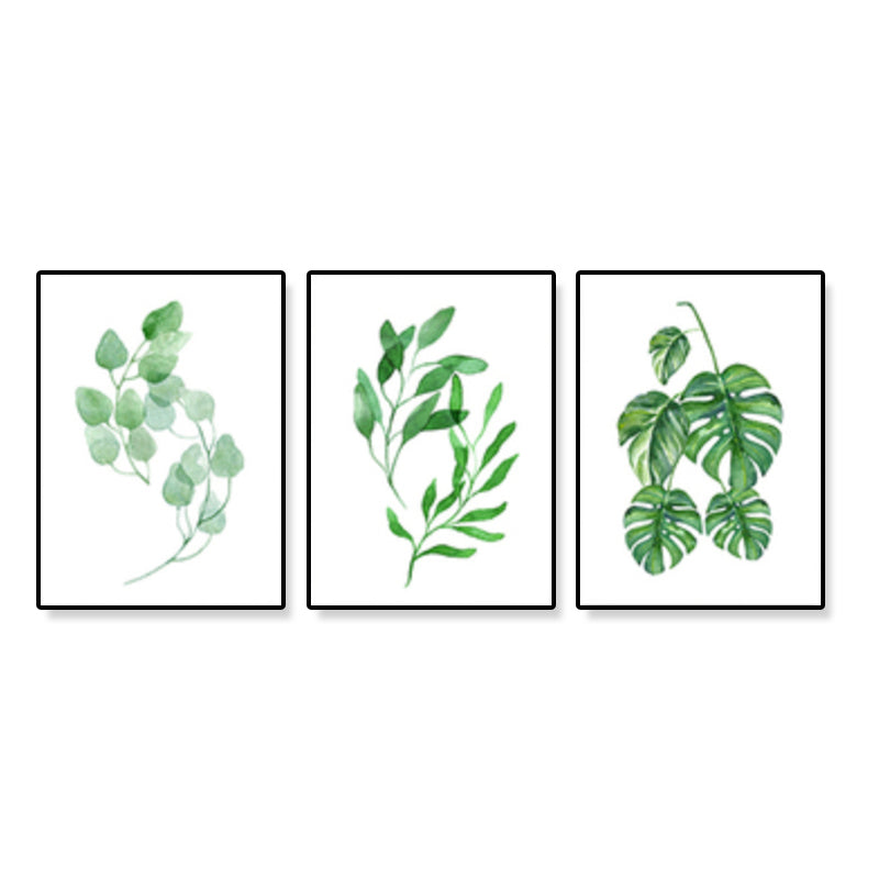 Minimalist Plant Leaves Canvas Art Green Textured Wall Decor for Room (Set of 3) - Clearhalo - 'Arts' - 'Canvas Art' - 1932947