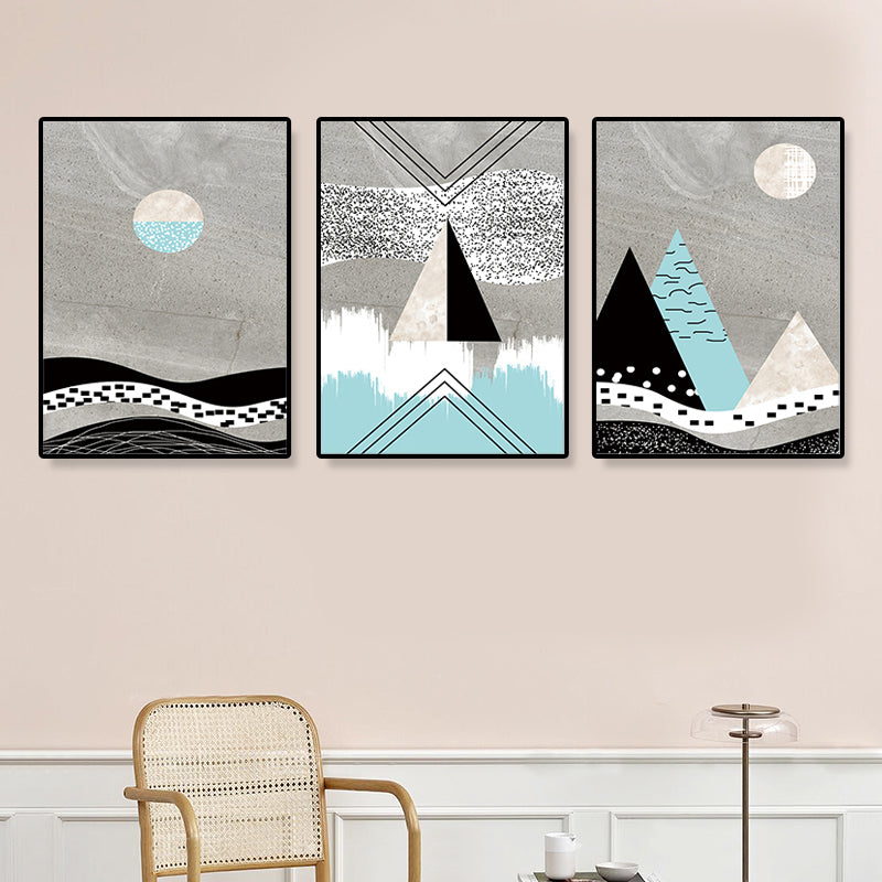 Geometrical Mountain Landscape Canvas Modern Textured Wall Art Print in Soft Color