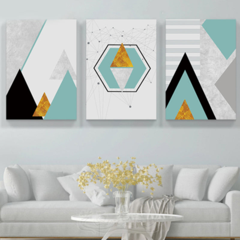 幾何学的な山の風景キャンバスモダンなテクスチャの壁アートプリントソフトカラー