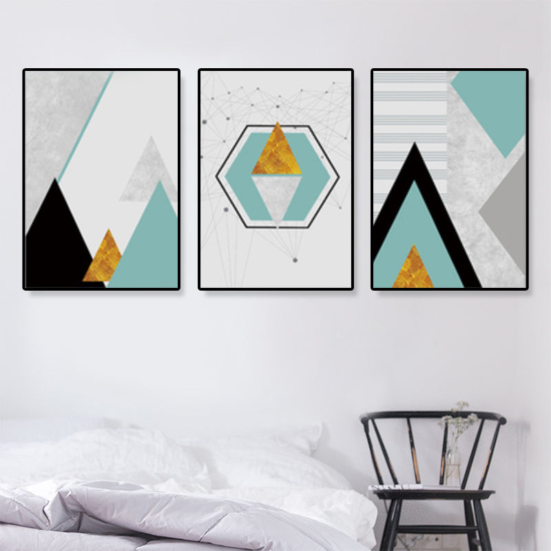Geometrisch berglandschap canvas moderne textureerde muurkunst print in zachte kleur
