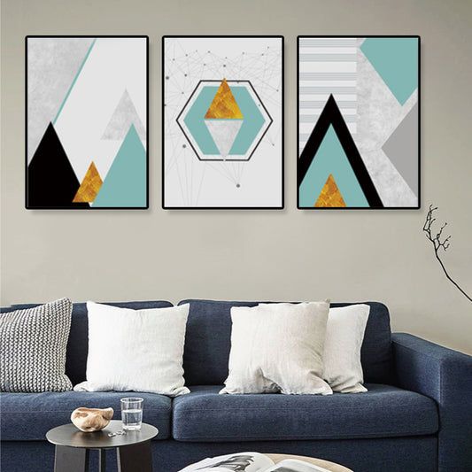 Geometrisch berglandschap canvas moderne textureerde muurkunst print in zachte kleur
