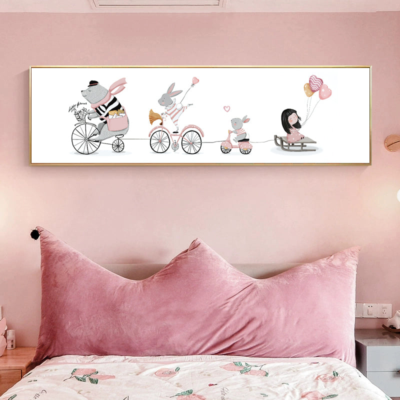 Drawing Animals Canvas Art Pastel Color Cartoon Wall Decor for Childrens Bedroom Grey 12" x 48" Clearhalo 'Art Gallery' 'Canvas Art' 'Kids' Arts' 1932962