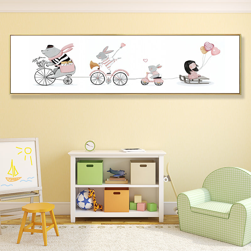 Drawing Animals Canvas Art Pastel Color Cartoon Wall Decor for Childrens Bedroom Clearhalo 'Art Gallery' 'Canvas Art' 'Kids' Arts' 1932963