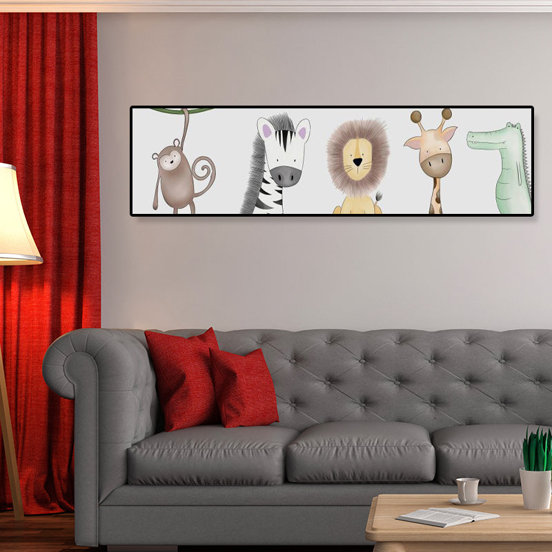 Drawing Animals Canvas Art Pastel Color Cartoon Wall Decor for Childrens Bedroom Clearhalo 'Art Gallery' 'Canvas Art' 'Kids' Arts' 1932968