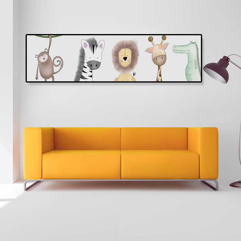 Drawing Animals Canvas Art Pastel Color Cartoon Wall Decor for Childrens Bedroom Clearhalo 'Art Gallery' 'Canvas Art' 'Kids' Arts' 1932969