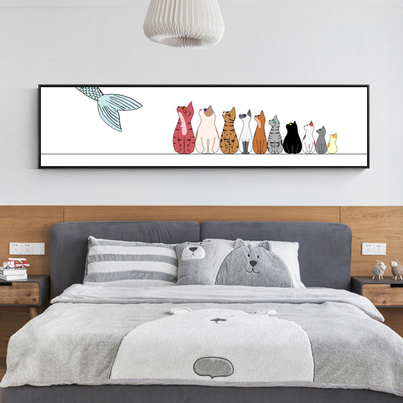 Drawing Animals Canvas Art Pastel Color Cartoon Wall Decor for Childrens Bedroom Red 12" x 48" Clearhalo 'Art Gallery' 'Canvas Art' 'Kids' Arts' 1932971