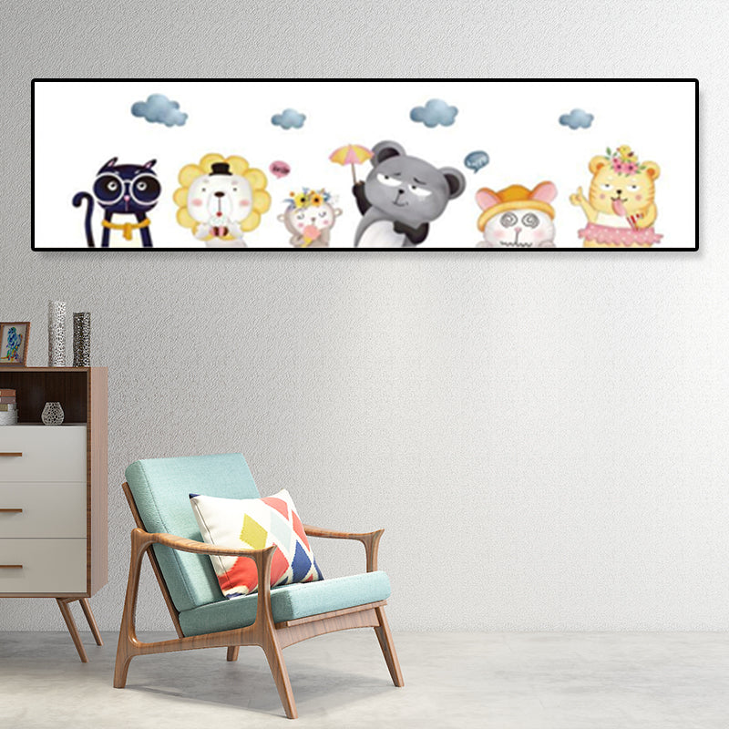Drawing Animals Canvas Art Pastel Color Cartoon Wall Decor for Childrens Bedroom Pink 12" x 48" Clearhalo 'Art Gallery' 'Canvas Art' 'Kids' Arts' 1932975