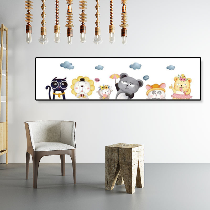 Drawing Animals Canvas Art Pastel Color Cartoon Wall Decor for Childrens Bedroom Clearhalo 'Art Gallery' 'Canvas Art' 'Kids' Arts' 1932976