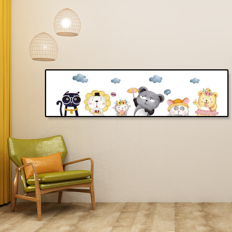 Drawing Animals Canvas Art Pastel Color Cartoon Wall Decor for Childrens Bedroom Clearhalo 'Art Gallery' 'Canvas Art' 'Kids' Arts' 1932977
