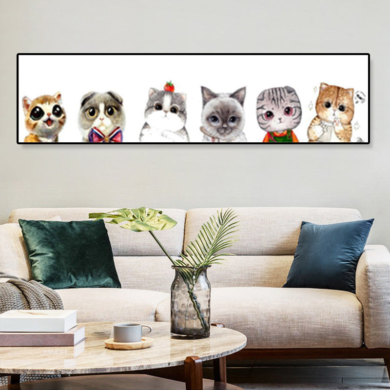 Drawing Animals Canvas Art Pastel Color Cartoon Wall Decor for Childrens Bedroom Yellow 12" x 48" Clearhalo 'Art Gallery' 'Canvas Art' 'Kids' Arts' 1932983