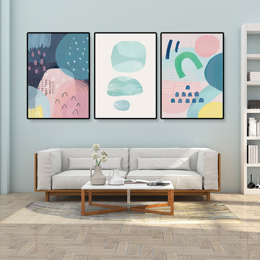 Raindrops Wall Art Set Nordic Abstract Pattern Canvas Print in Pastel Color for Decor Green